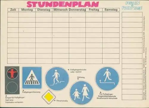 Stundenplan DDR Präsidium der Volkspolizei Berlin, Verkehrserziehung, Straßenschilder um 1970