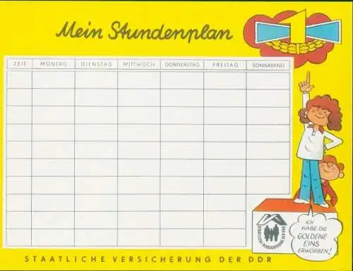 Stundenplan Reklame, Staatliche Versicherung der DDR, Goldene Eins, Comic