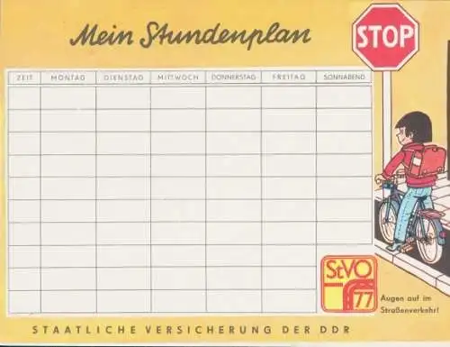 Stundenplan Staatliche Versicherung der DDR, Verkehrserziehung, StVO 77