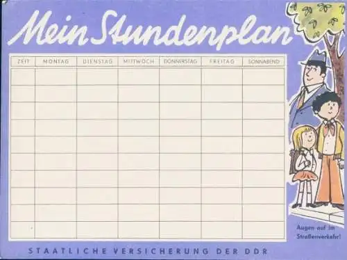 Stundenplan DDR Staatliche Versicherung, Straßenverkehr, Bildergeschichte um 1970