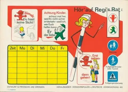 Stundenplan DDR Verkehrspolizei und Deutsche Versicherung AG, Regi's Rat Straßensicherheit um 1970