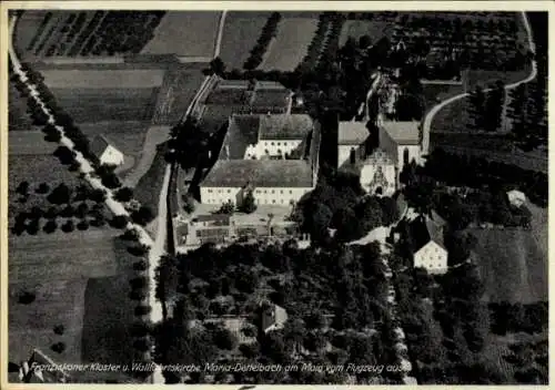 Ak Dettelbach am Main Unterfranken, Franziskaner-Kloster, Wallfahrtskirche, Fliegeraufnahme