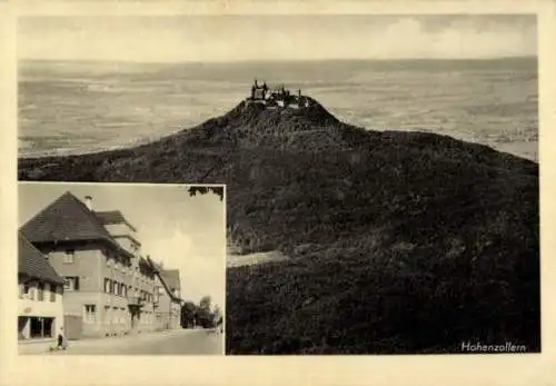 Ak Hechingen im Zollernalbkreis, Fliegeraufnahme, Hohenzollern, Bahnhofhotel Löwen