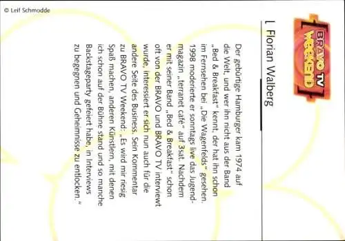 Ak Schauspieler Florian Walberg, Portrait, Bravo TV Weekend, Autogramm