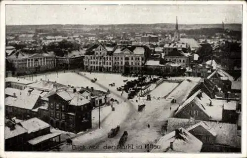 Ak Jelgava Mitau Lettland, Markt von der Trinitatiskirche gesehen, Winter