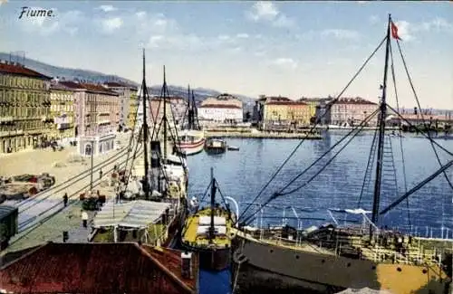 Ak Rijeka Fiume Kroatien, Totalansicht, Hafen