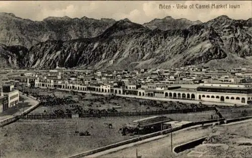 Ak Aden Jemen, Panorama, Blick auf die Kamelmarktstadt