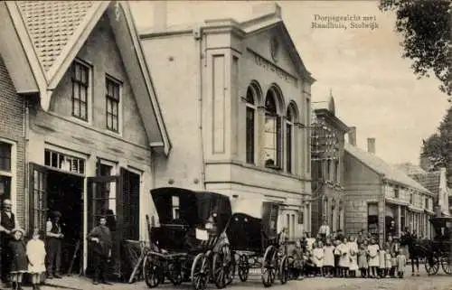 Ak Stolwijk Zuid-Holland, Dorpsgezicht met Raadhuis