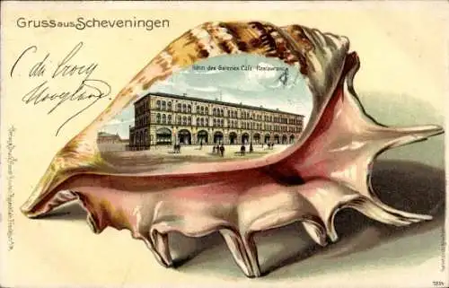 Präge Muschel Litho Scheveningen Den Haag Südholland, Hotel des Galeries, Café, Restaurant