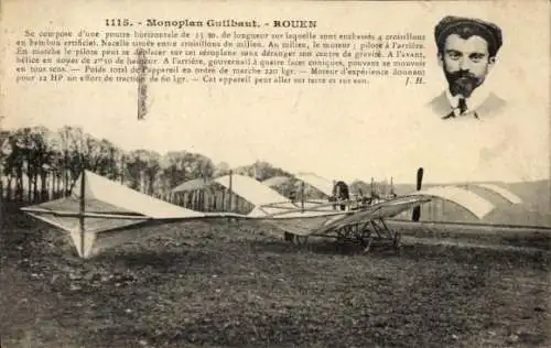 Ak Monoplan Guilbaut, Rouen, Flugzeug, Luftfahrtpioniere