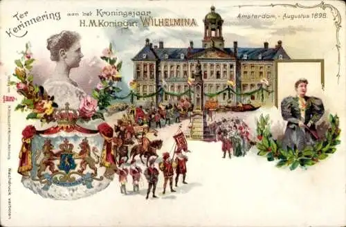 Wappen Litho Königin Wilhelmina, Krönungsjahr, Amsterdam August 1898