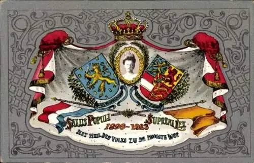 Wappen Passepartout Ak Königin Wilhelmina der Niederlande, Portrait, 25 jähriges Regierungsjubiläum