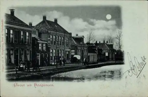 Mondschein Ak Hoogeveen Drenthe, Straße bei Nacht