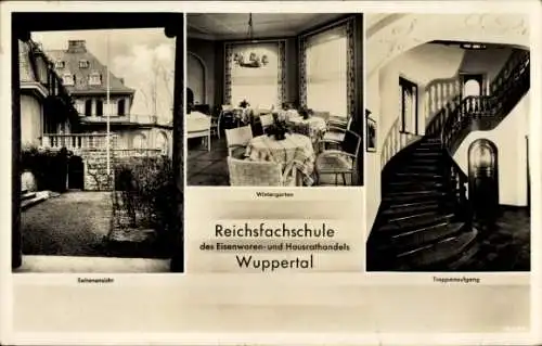 Ak Wuppertal, Reichsfachschule des Eisenwaren- und Hausrathandels, Treppenaufgang, Wintergarten