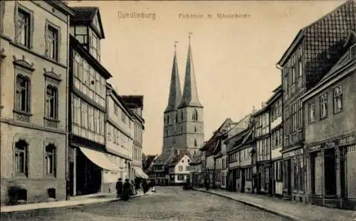 Ak Quedlinburg im Harz, Pölkenstraße, Nikolaikirche