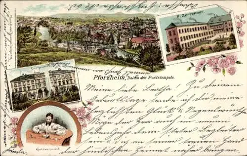 Litho Pforzheim im Schwarzwald, Kunstgewerbeschule, Fabrik F. Zerrenner, Goldschmied