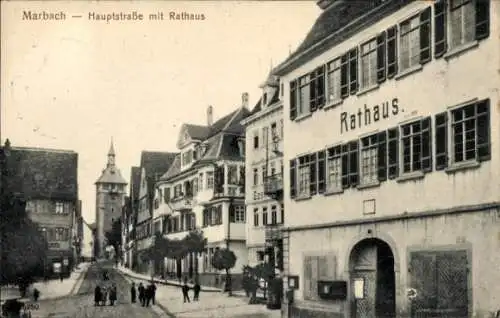 Ak Marbach an der Lauter Gomadingen Württemberg, Hauptstraße mit Rathaus