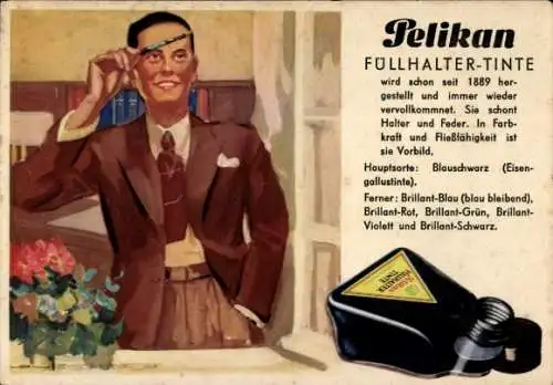 Künstler Ak Pelikan Füllhalter-Tinte, Reklame