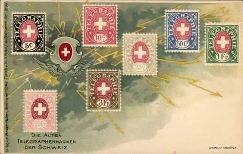 Litho Die alten Telegraphenmarken der Schweiz, Helvetia