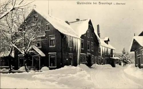 Ak Braunlage im Oberharz, Waldmühle, Winter