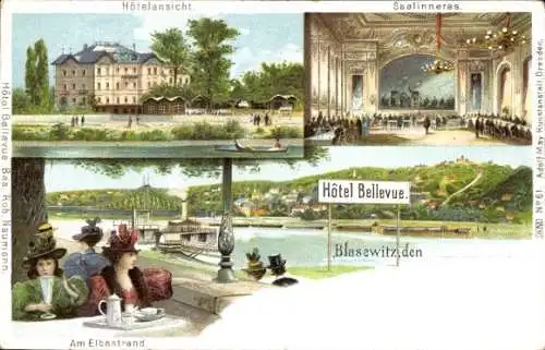 Litho Dresden Blasewitz, Hôtel Bellevue, Saal, Am Elbestrand