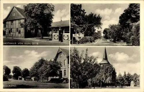 Ak Bleckenstedt Salzgitter, Gasthaus Karl Otte, Tankstelle, Hauptstraße, Molkerei, Kirche, Denkmal