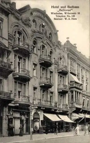 Ak Wiesbaden in Hessen, Hotel und Badhaus Bellevue, Wilhelmstraße 26