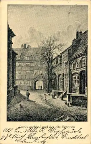 Künstler Ak Hamburg Altstadt Mitte, Jacobikirchhof, alter Schartau