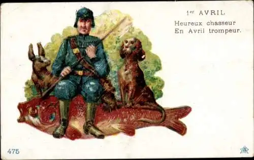 Künstler Ak 1er Avril, Heureux chasseur, En Avril trompeur