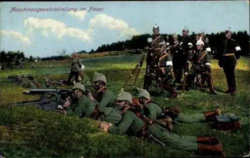 Ak Maschinengewehrabteilung im Feuer, Deutsche Soldaten in Uniformen, Kaiserzeit