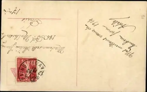 Ak Glückwunsch Neujahr 1914, Frau mit Blumenstrauß