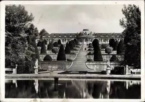 Ak Potsdam, Das Bild zeigt das Schloss Sanssouci in Potsdam. Gezeigt wird die Freilegung der M...