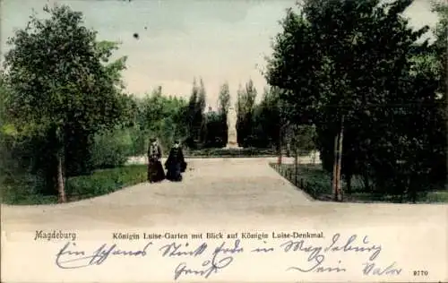 Ak Magdeburg an der Elbe, Königin Luise-Garten, Königin Luise-Denkmal