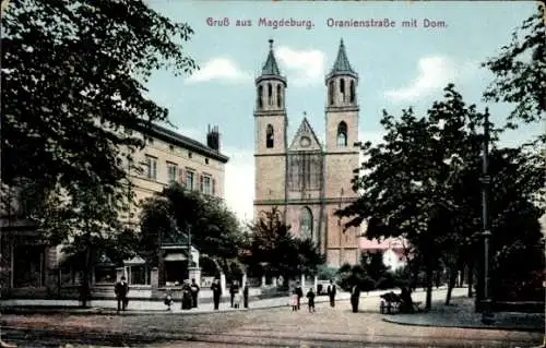 Ak Magdeburg an der Elbe, Oranienstraße mit Dom