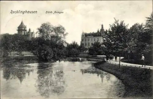 Ak Recklinghausen im Ruhrgebiet, Städt. Anlagen, Teich