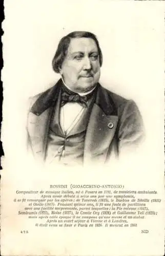 Ak Komponist Gioachino Rossini, Portrait