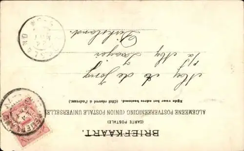 Ak Mann auf Schlittschuhen schiebt Schlitten mit einer Frau