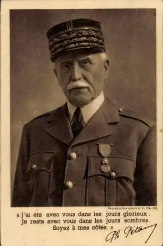 Ak General Philippe Pétain, Portrait, Zitat