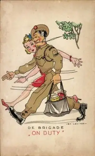 Künstler Ak Lavies, J., Niederländischer Soldat mit geliebter Frau, De Brigade On Duty