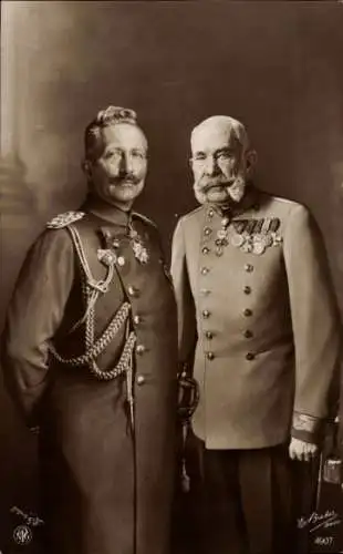 Ak Kaiser Franz Joseph I., Kaiser Wilhelm II., Portrait, Orden, Uniform