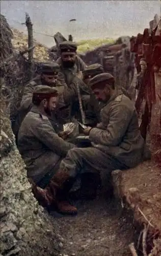 Ak Deutsche Soldaten im Schützengraben, Kartenspiel, I WK