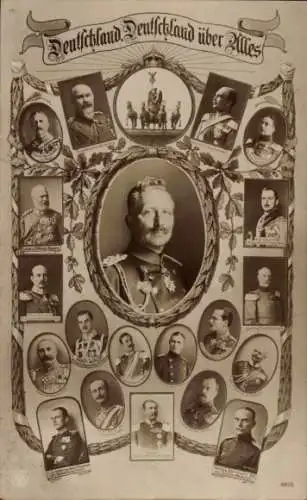 Ak Kaiser Wilhelm II., Bundesfürsten, König Wilhelm II. von Württemberg, Friedrich August III.