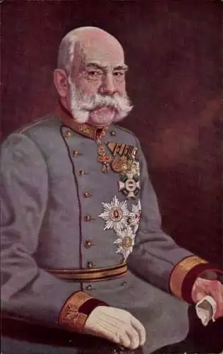 Künstler Ak Kaiser Franz Joseph I., Sitzportrait in Uniform