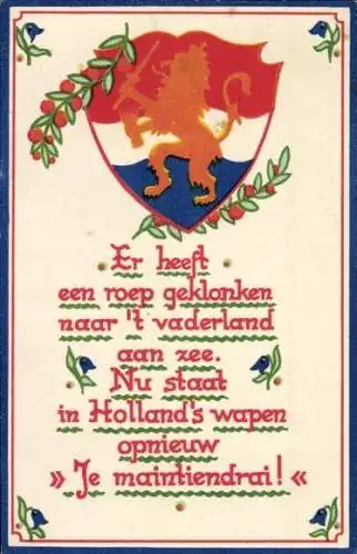 Wappen Ak Niederlande, Er heeft een roep geklonken naar 't vaderland aan zee