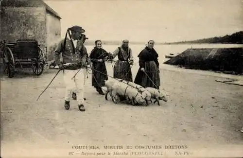 Ak Plougastel Daoulas Finistère, bretonische Bräuche, Moral und Kostüme, Abfahrt zum Markt