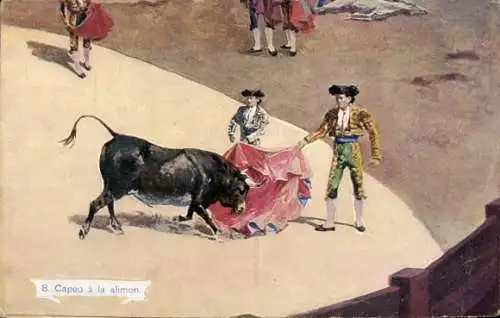 Künstler Ak Capeo à la alimon, Stierkampf, Matador, Torero, Corrida de toros