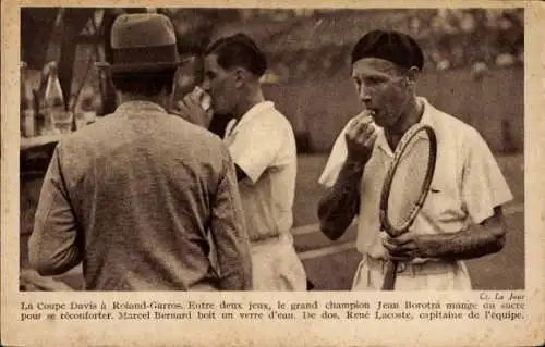 Ak Roland Garros, Davis Cup, Tennis, Spieler Jean Borotra, Marcel Bernard, Rene Lacoste