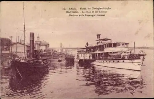 Ak Mainz am Rhein, Hafen, Passagierdampfer