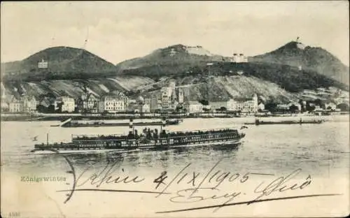 Ak Königswinter am Rhein, Gesamtansicht, Dampfer