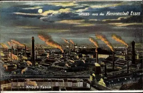 Mondschein Ak Essen im Ruhrgebiet, Krupp's Fabrik